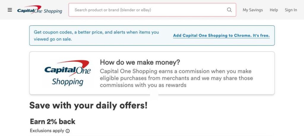 Capital One Shopping homepage screenshot