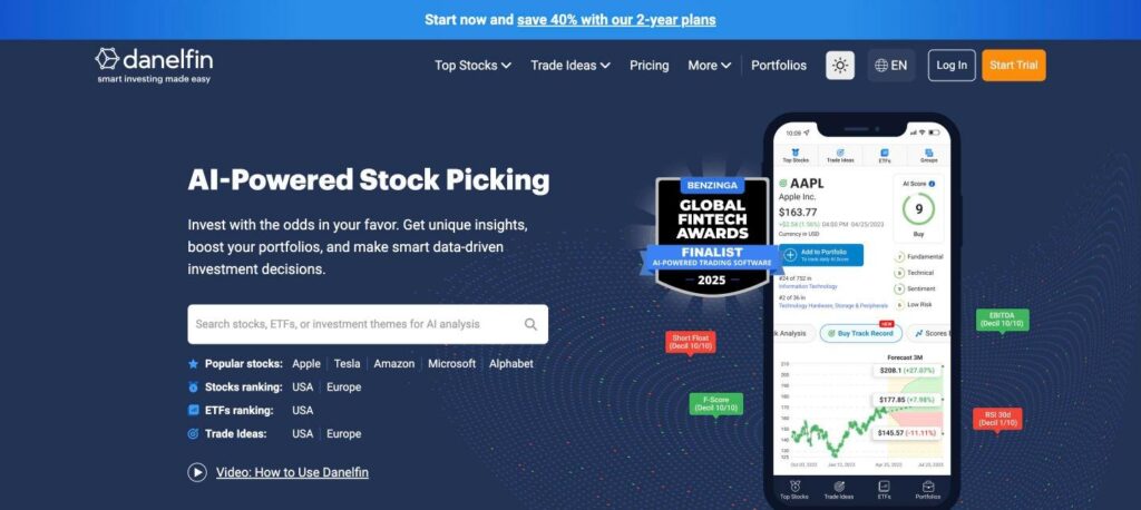 Danelfin AI homepage screenshot