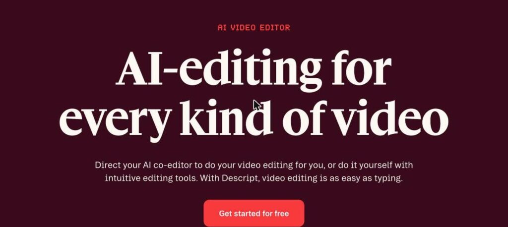 Descript homepage screenshot