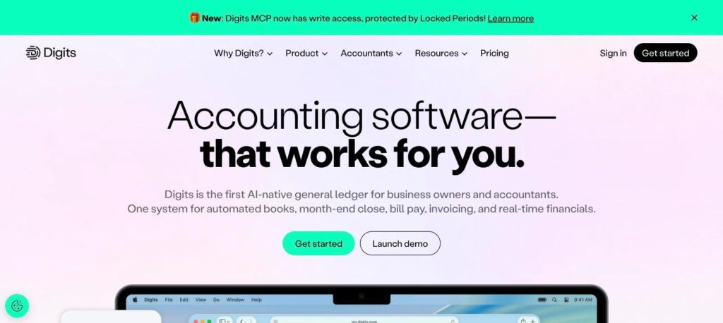 Digits homepage preview screenshot