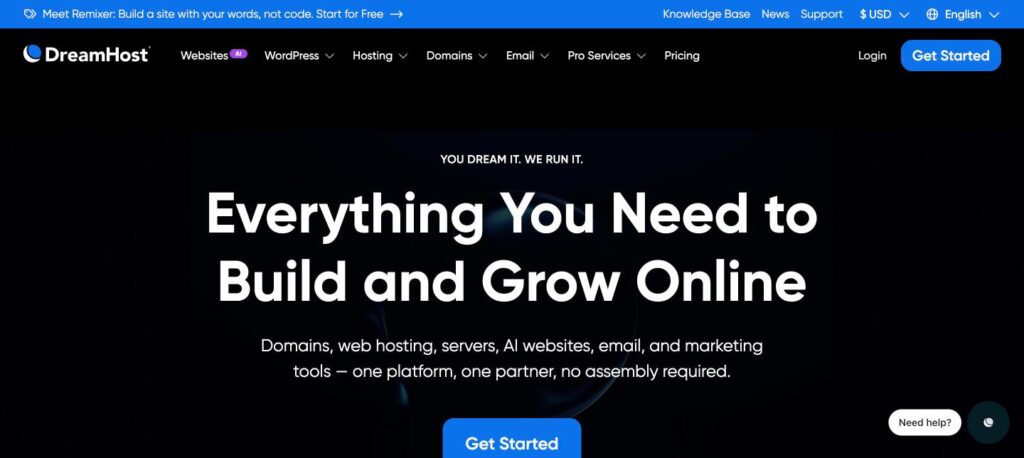 DreamHost homepage screenshot