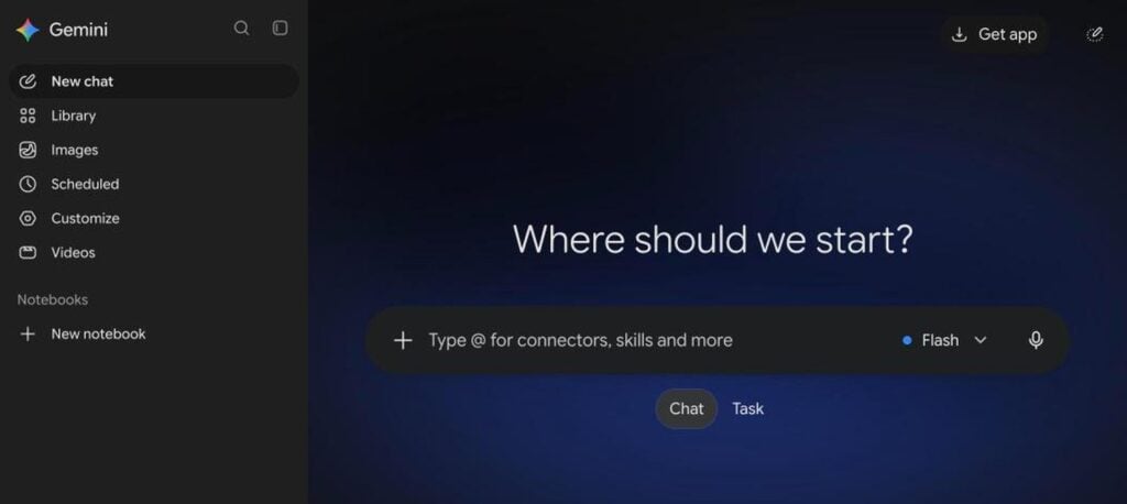 Google Gemini homepage screenshot