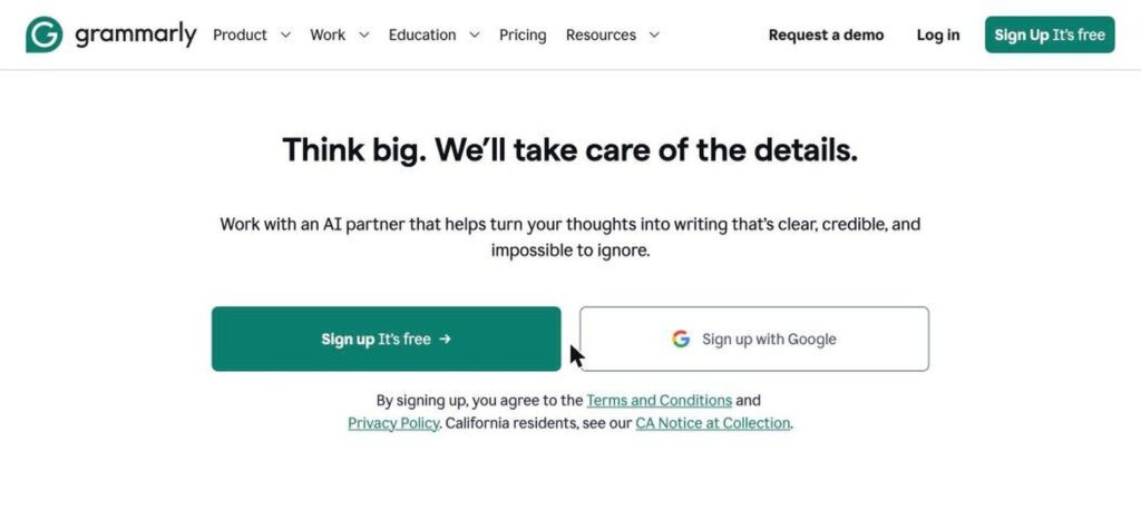 Grammarly homepage screenshot