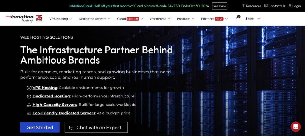 InMotion Hosting homepage screenshot