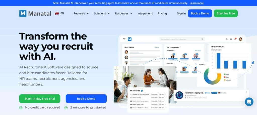 Manatal homepage screenshot