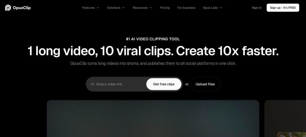 OpusClip homepage screenshot