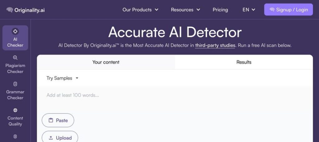 Originality.ai homepage screenshot