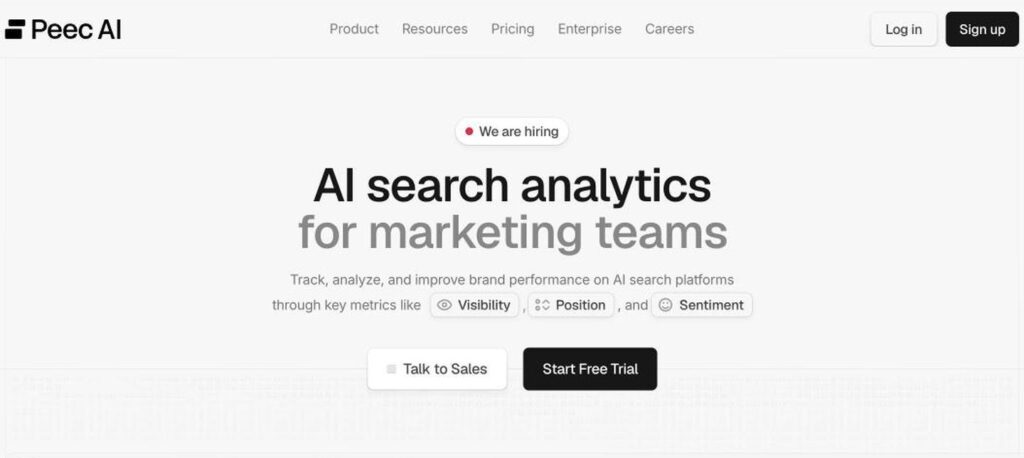 Peec AI homepage screenshot