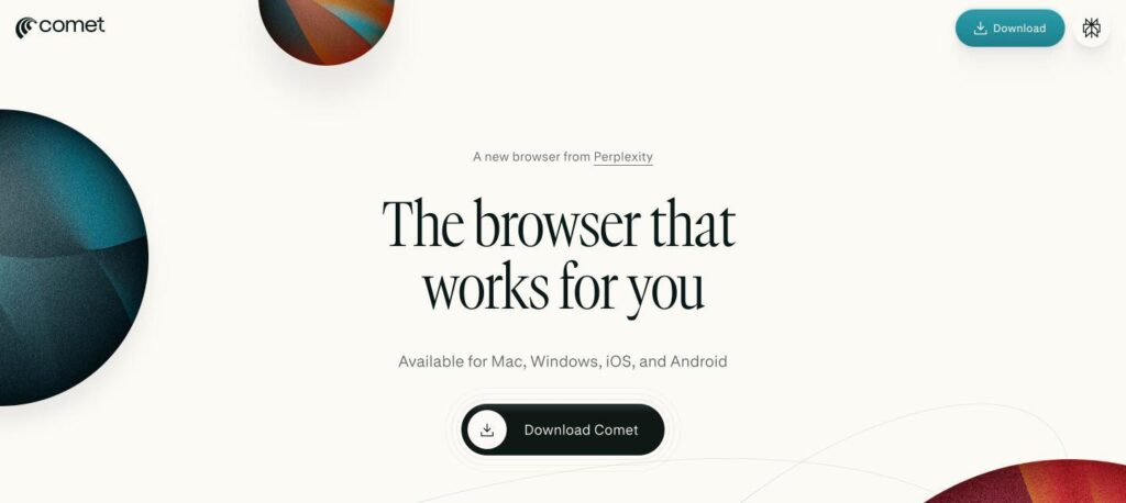 Perplexity Comet homepage preview screenshot