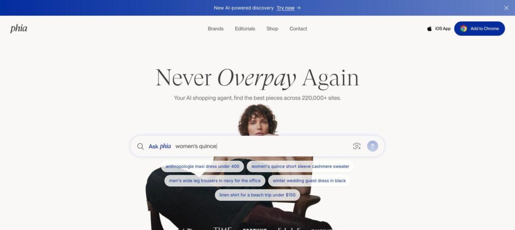 Phia AI homepage screenshot