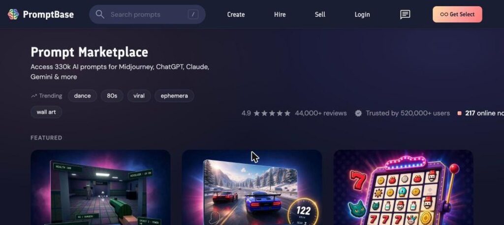 PromptBase homepage screenshot