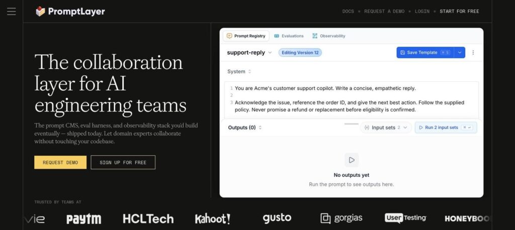 PromptLayer homepage screenshot