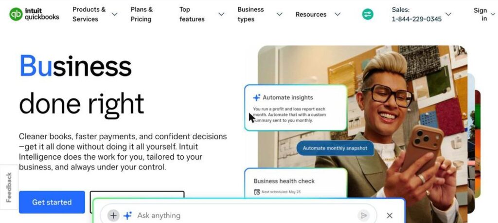 QuickBooks homepage screenshot
