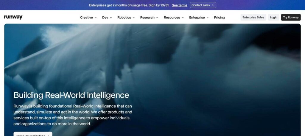 Runway AI homepage screenshot