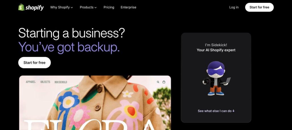 Shopify Sidekick AI homepage screenshot