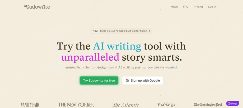 Sudowrite homepage preview screenshot