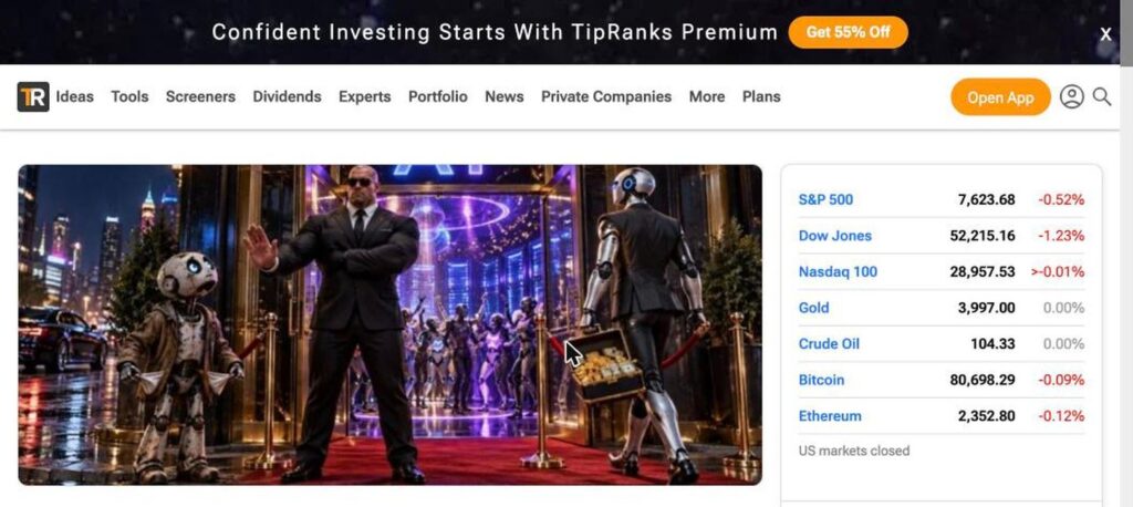 TipRanks homepage screenshot