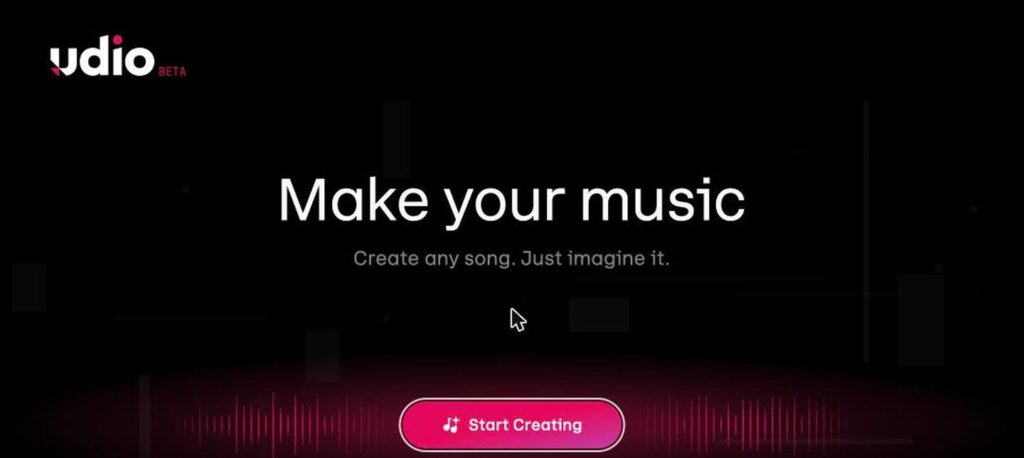 Udio homepage screenshot